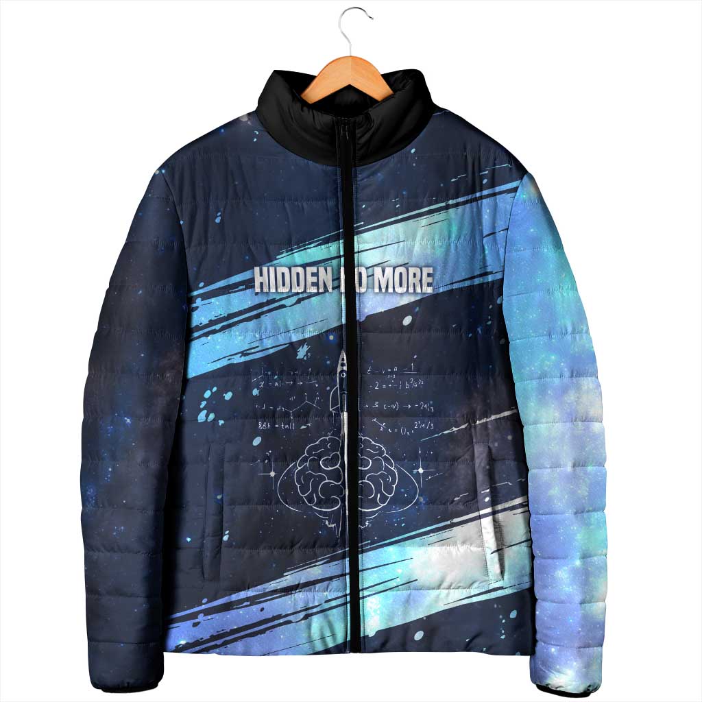 Katherine Johnson Padded Jacket with Galaxy Background, Hidden No More Quote and Rocket Brain Equation - African Pride