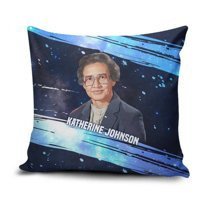 Katherine Johnson Pillow Cover with Galaxy Background, Hidden No More Quote and Rocket Brain Equation - African Pride