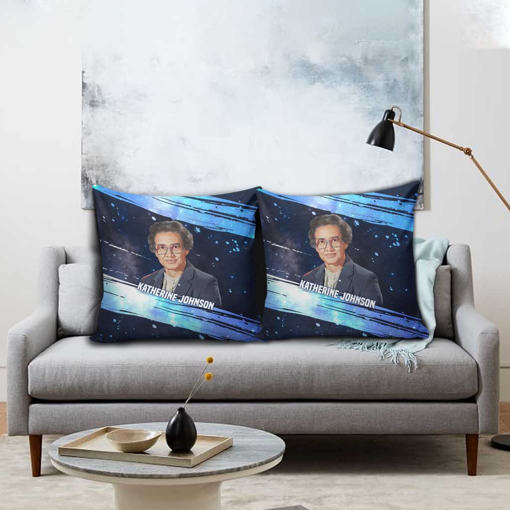 Katherine Johnson Pillow Cover with Galaxy Background, Hidden No More Quote and Rocket Brain Equation - African Pride
