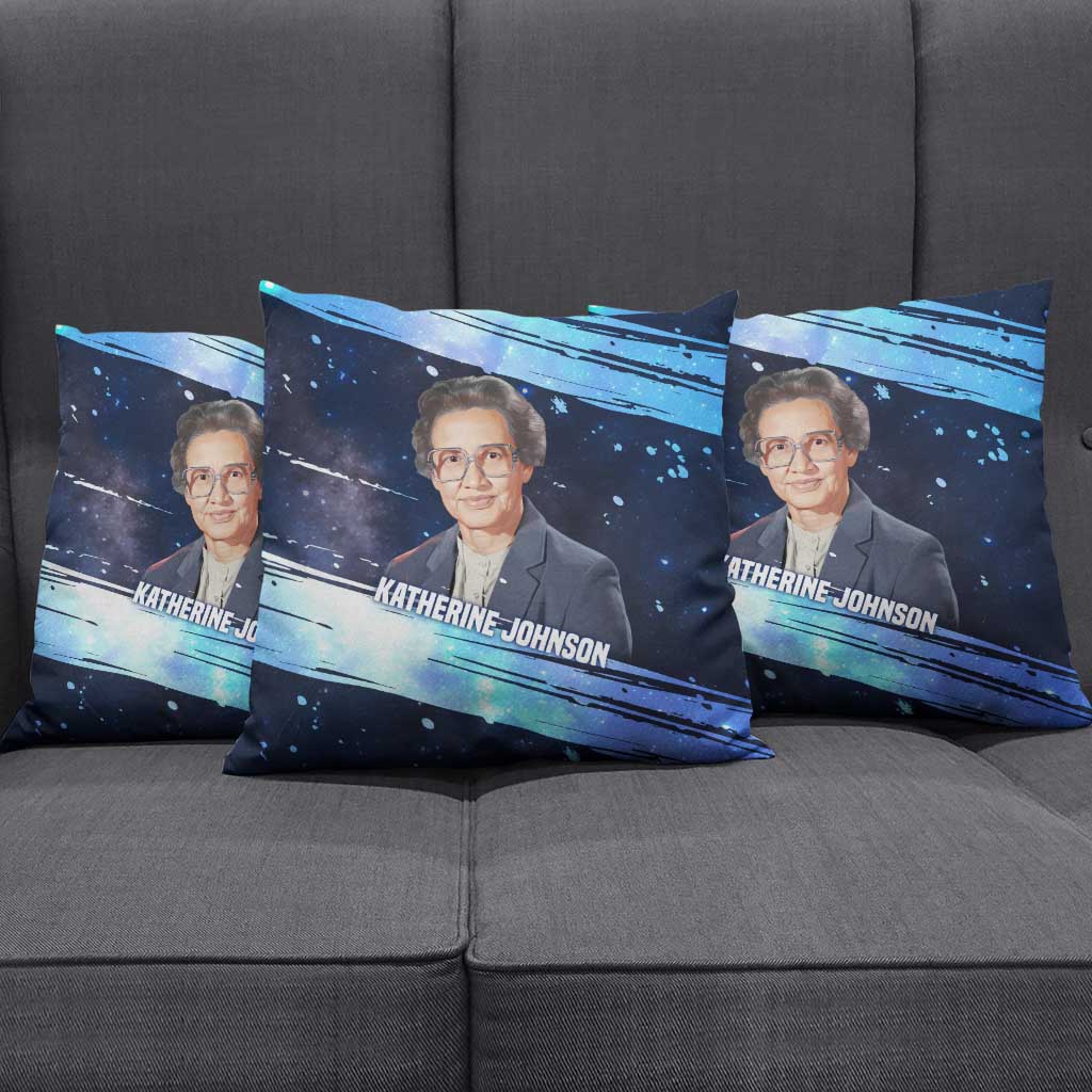 Katherine Johnson Pillow Cover with Galaxy Background, Hidden No More Quote and Rocket Brain Equation - African Pride