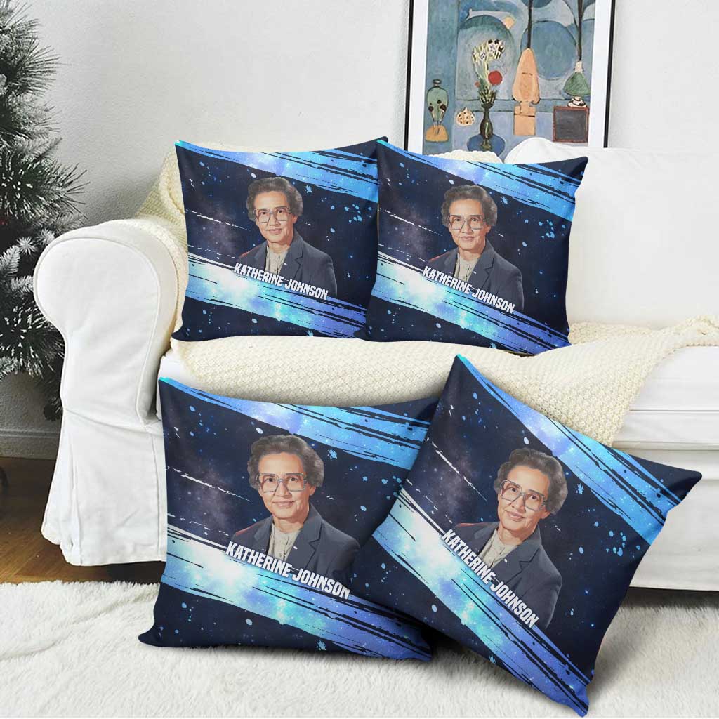 Katherine Johnson Pillow Cover with Galaxy Background, Hidden No More Quote and Rocket Brain Equation - African Pride