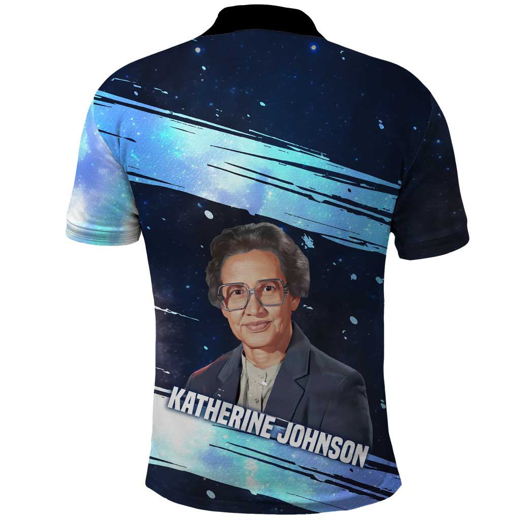 Katherine Johnson Polo Shirt with Galaxy Background, Hidden No More Quote and Rocket Brain Equation - African Pride