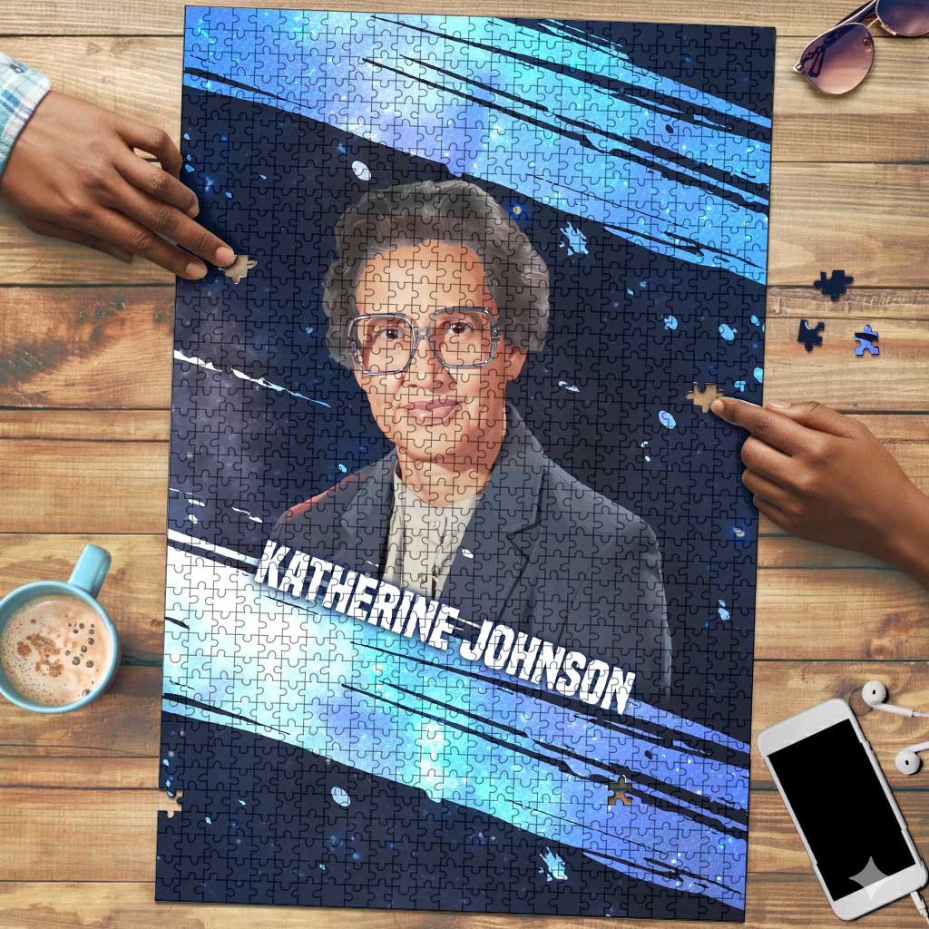 Katherine Johnson Puzzle with Galaxy Background, Hidden No More Quote and Rocket Brain Equation - African Pride
