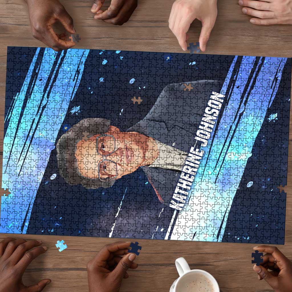 Katherine Johnson Puzzle with Galaxy Background, Hidden No More Quote and Rocket Brain Equation - African Pride