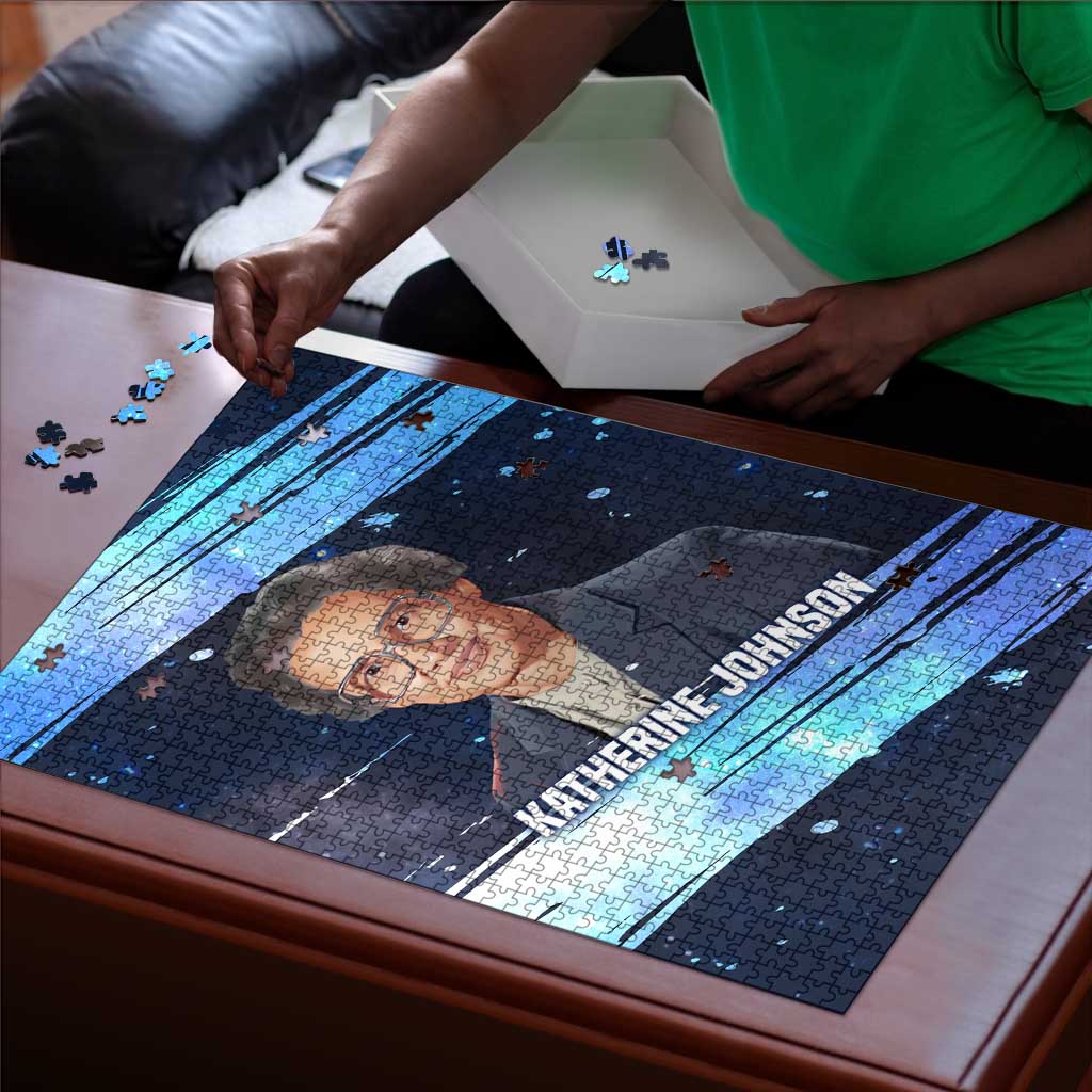 Katherine Johnson Puzzle with Galaxy Background, Hidden No More Quote and Rocket Brain Equation - African Pride