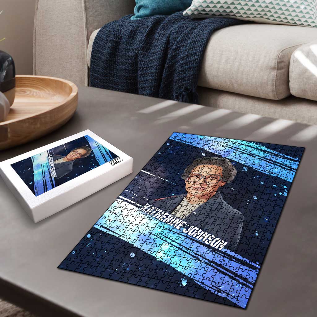 Katherine Johnson Puzzle with Galaxy Background, Hidden No More Quote and Rocket Brain Equation - African Pride