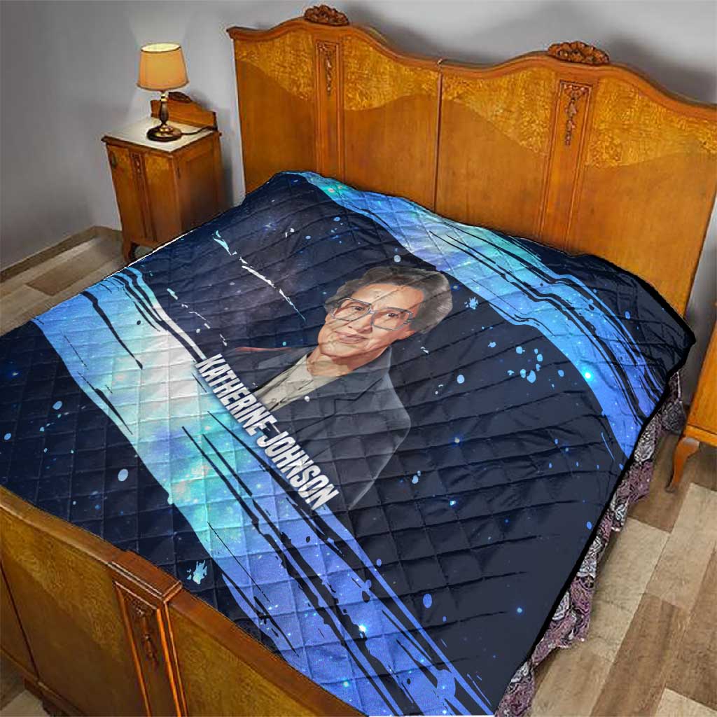 Katherine Johnson Quilt with Galaxy Background, Hidden No More Quote and Rocket Brain Equation - African Pride