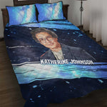 Katherine Johnson Quilt Bed Set with Galaxy Background, Hidden No More Quote and Rocket Brain Equation - African Pride