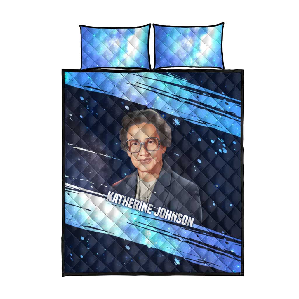 Katherine Johnson Quilt Bed Set with Galaxy Background, Hidden No More Quote and Rocket Brain Equation - African Pride