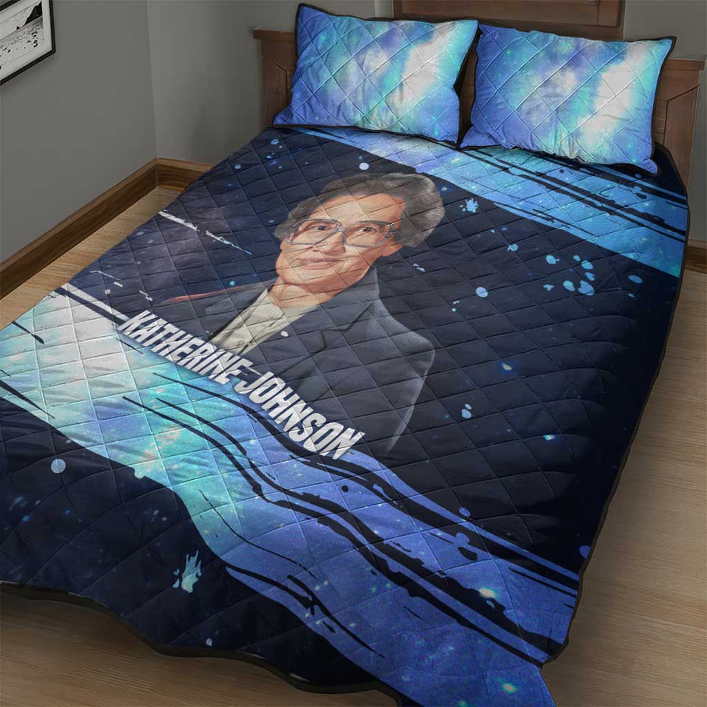 Katherine Johnson Quilt Bed Set with Galaxy Background, Hidden No More Quote and Rocket Brain Equation - African Pride