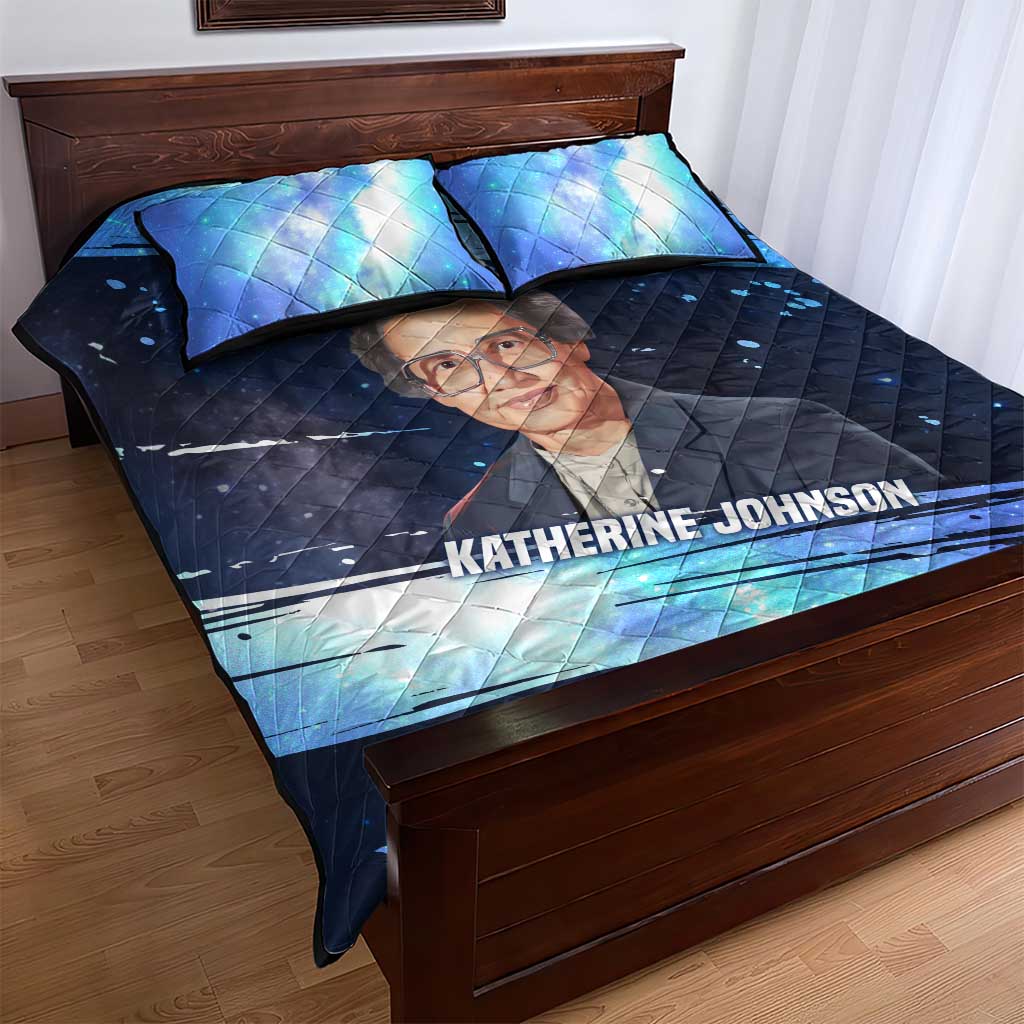 Katherine Johnson Quilt Bed Set with Galaxy Background, Hidden No More Quote and Rocket Brain Equation - African Pride