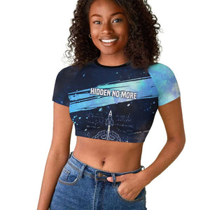 Katherine Johnson Raglan Cropped T shirt with Galaxy Background, Hidden No More Quote and Rocket Brain Equation - African Pride