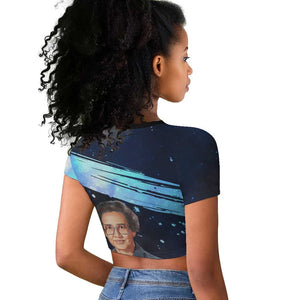 Katherine Johnson Raglan Cropped T shirt with Galaxy Background, Hidden No More Quote and Rocket Brain Equation - African Pride