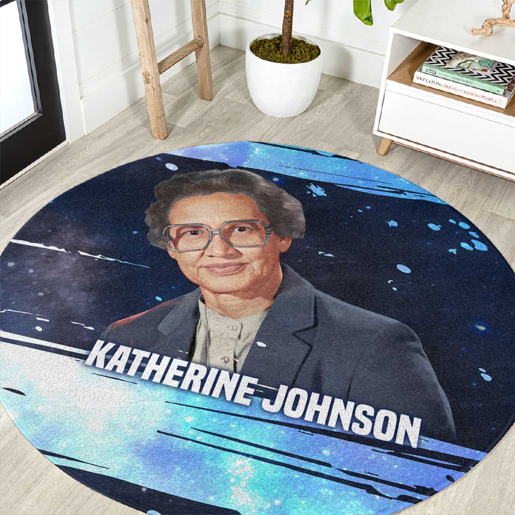 Katherine Johnson Round Carpet with Galaxy Background, Hidden No More Quote and Rocket Brain Equation - African Pride