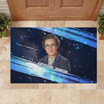Katherine Johnson Rubber Doormat with Galaxy Background, Hidden No More Quote and Rocket Brain Equation - African Pride