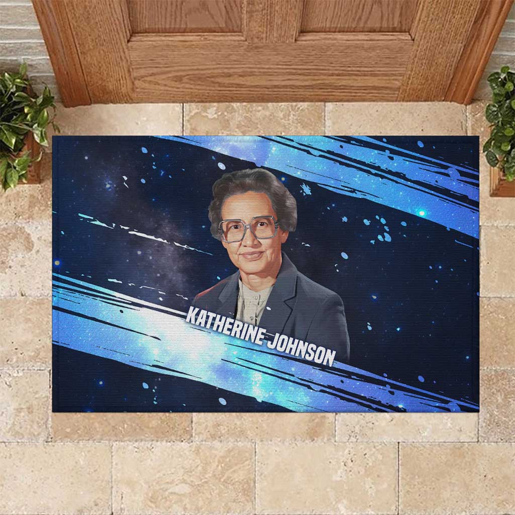 Katherine Johnson Rubber Doormat with Galaxy Background, Hidden No More Quote and Rocket Brain Equation - African Pride