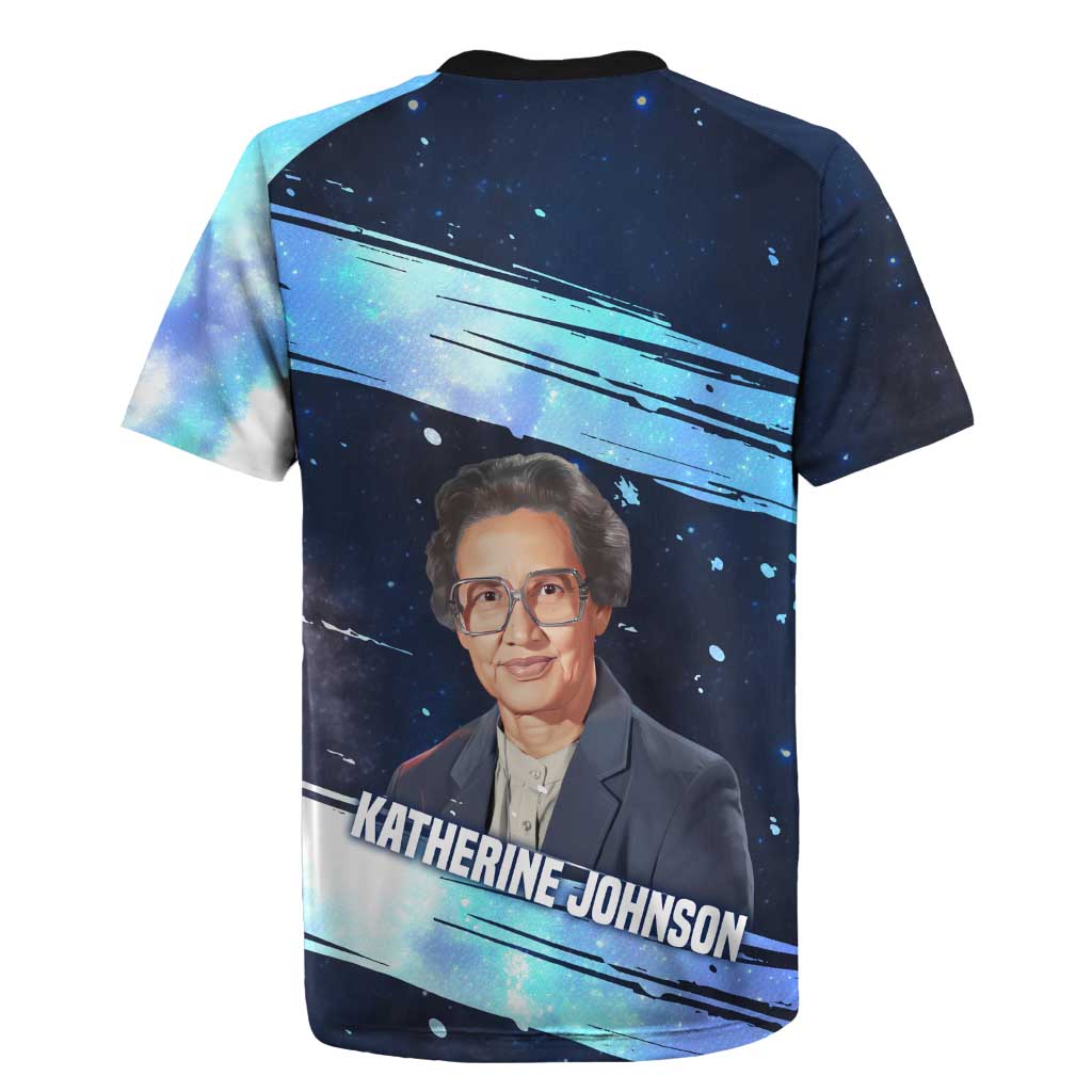 Katherine Johnson Rugby Jersey with Galaxy Background, Hidden No More Quote and Rocket Brain Equation - African Pride