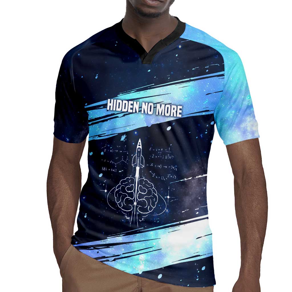 Katherine Johnson Rugby Jersey with Galaxy Background, Hidden No More Quote and Rocket Brain Equation - African Pride
