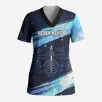 Katherine Johnson Scrub Top with Galaxy Background, Hidden No More Quote and Rocket Brain Equation - African Pride