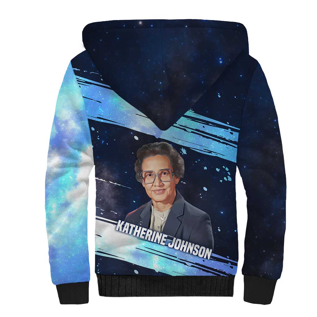 Katherine Johnson Sherpa Hoodie with Galaxy Background, Hidden No More Quote and Rocket Brain Equation - African Pride
