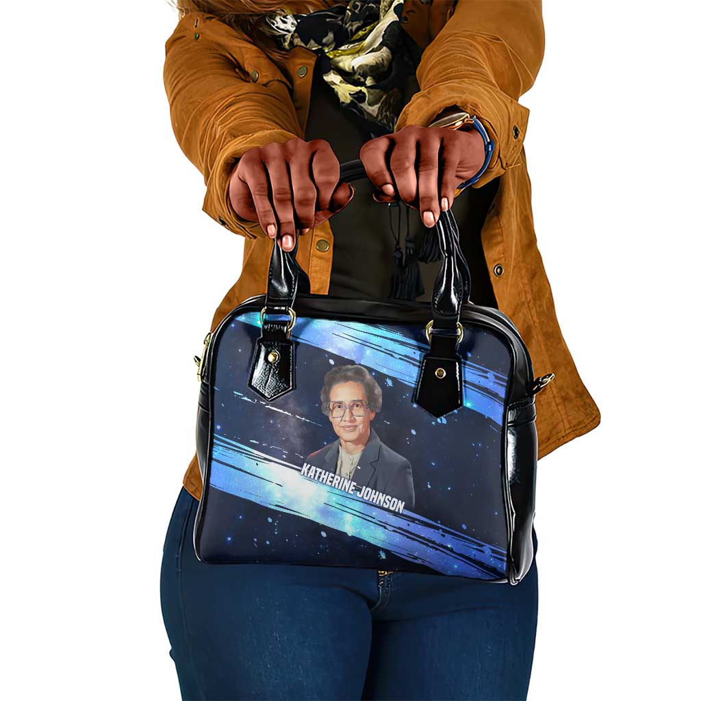 Katherine Johnson Shoulder Handbag with Galaxy Background, Hidden No More Quote and Rocket Brain Equation - African Pride
