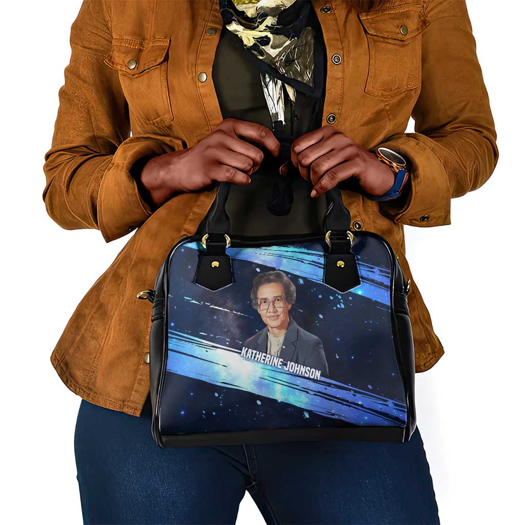 Katherine Johnson Shoulder Handbag with Galaxy Background, Hidden No More Quote and Rocket Brain Equation - African Pride