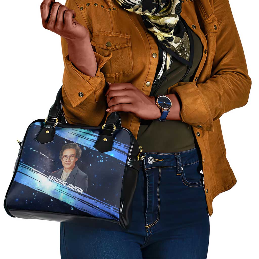 Katherine Johnson Shoulder Handbag with Galaxy Background, Hidden No More Quote and Rocket Brain Equation - African Pride