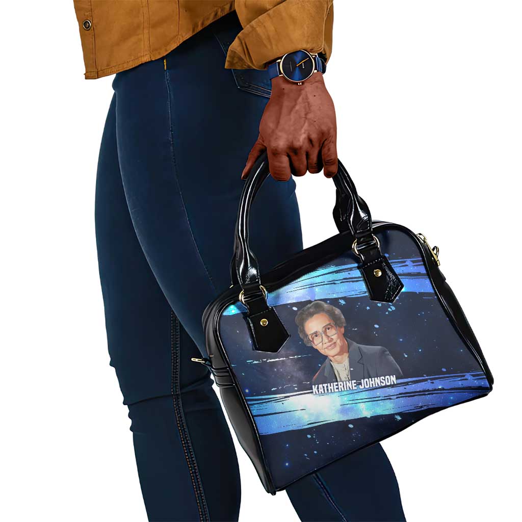 Katherine Johnson Shoulder Handbag with Galaxy Background, Hidden No More Quote and Rocket Brain Equation - African Pride