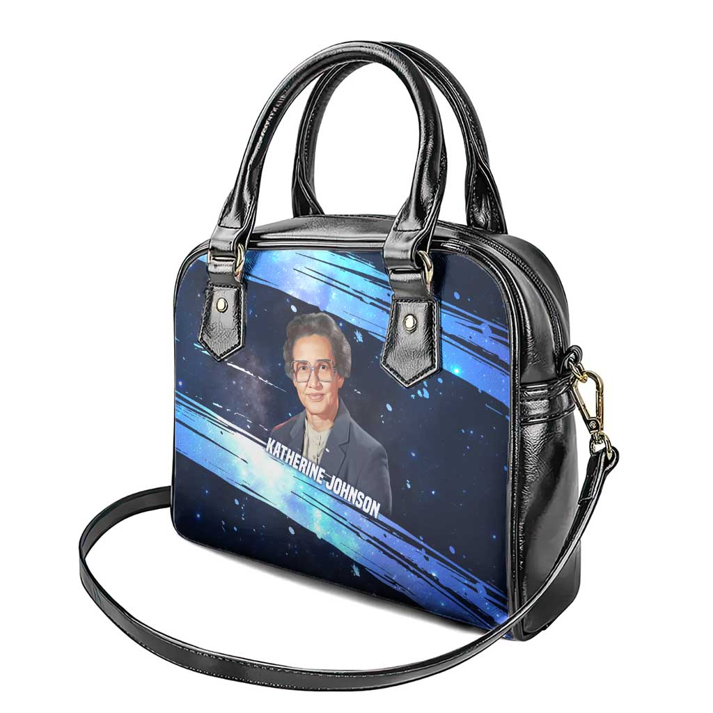 Katherine Johnson Shoulder Handbag with Galaxy Background, Hidden No More Quote and Rocket Brain Equation - African Pride