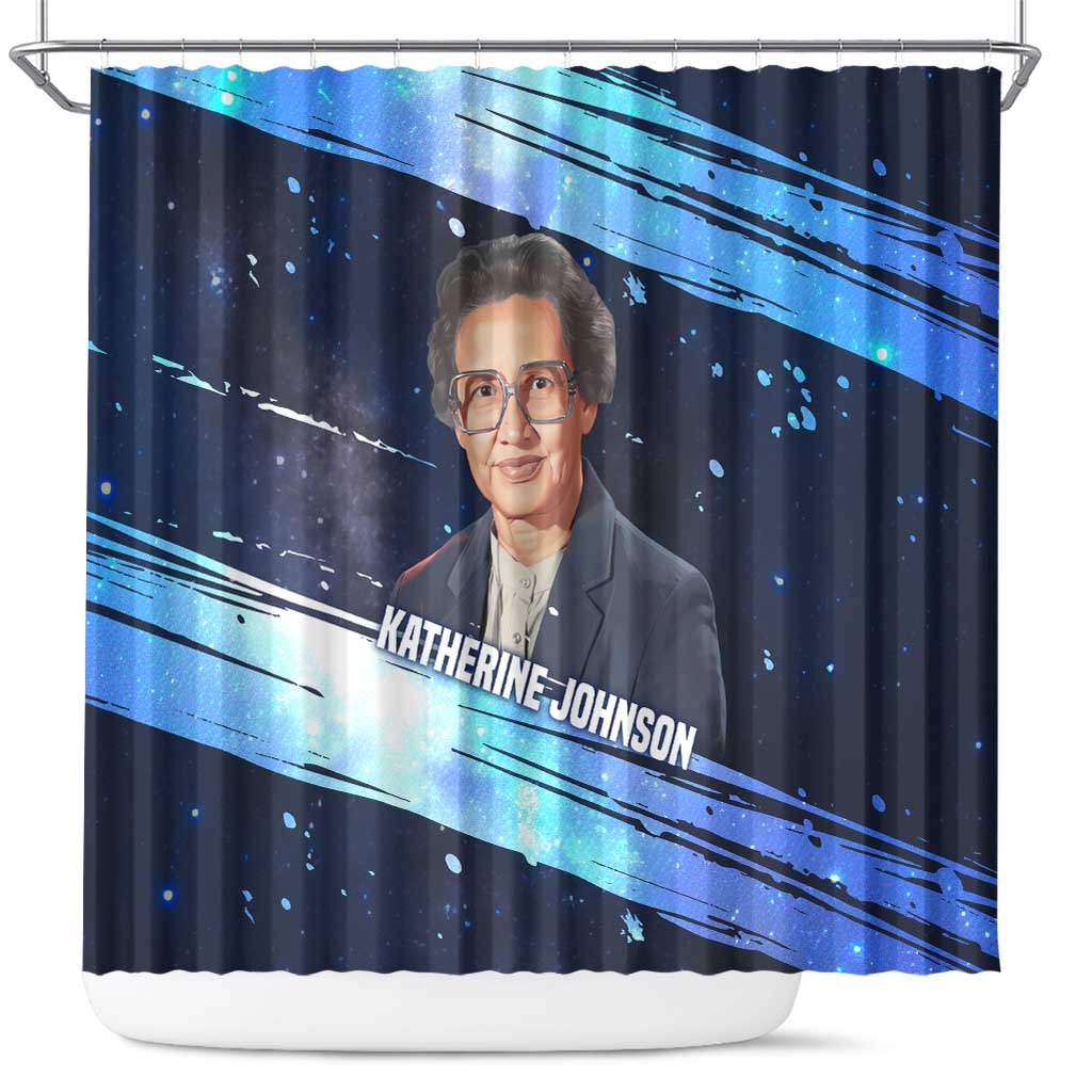 Katherine Johnson Shower Curtain with Galaxy Background, Hidden No More Quote and Rocket Brain Equation - African Pride