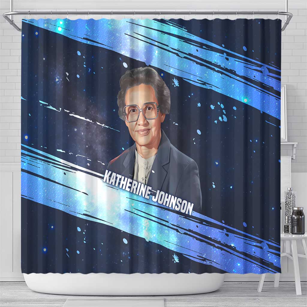 Katherine Johnson Shower Curtain with Galaxy Background, Hidden No More Quote and Rocket Brain Equation - African Pride