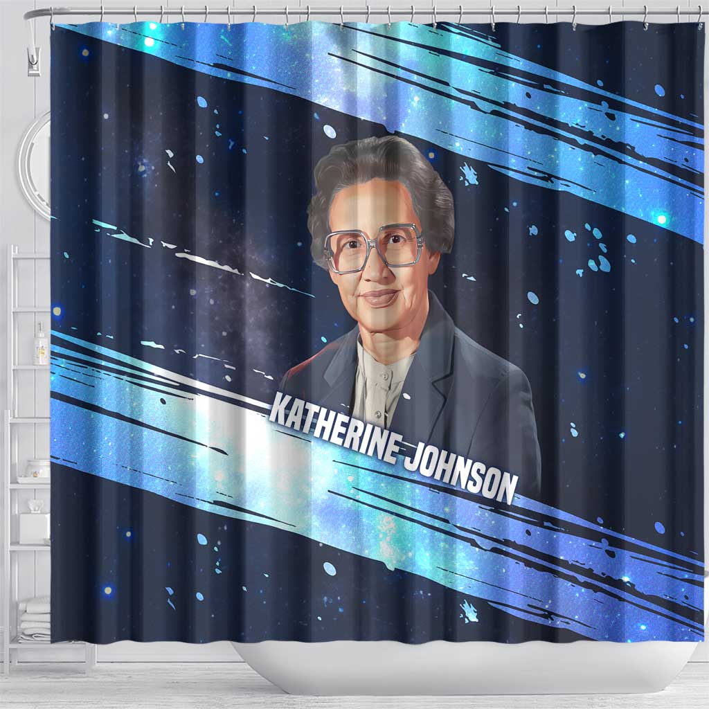 Katherine Johnson Shower Curtain with Galaxy Background, Hidden No More Quote and Rocket Brain Equation - African Pride