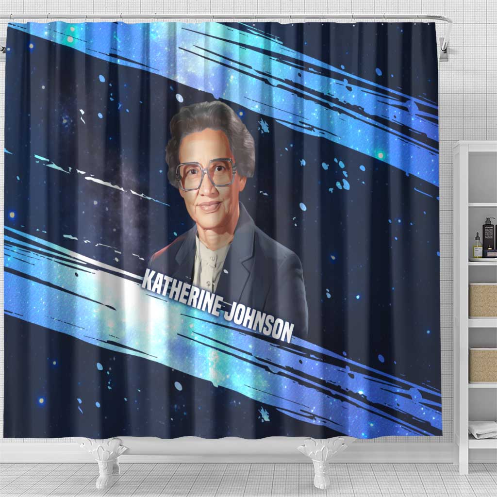Katherine Johnson Shower Curtain with Galaxy Background, Hidden No More Quote and Rocket Brain Equation - African Pride