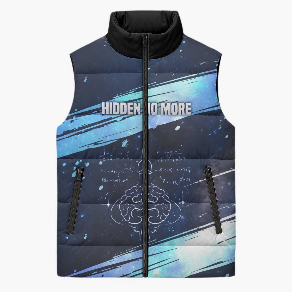 Katherine Johnson Sleeveless Puffer Jacket with Galaxy Background, Hidden No More Quote and Rocket Brain Equation - African Pride