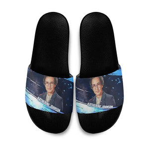 Katherine Johnson Slide Sandals with Galaxy Background, Hidden No More Quote and Rocket Brain Equation - African Pride