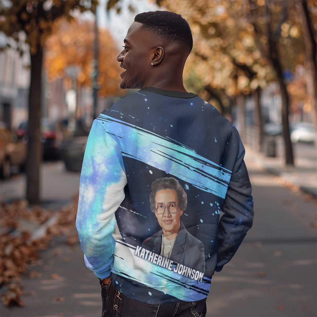 Katherine Johnson Sweatshirt with Galaxy Background, Hidden No More Quote and Rocket Brain Equation - African Pride