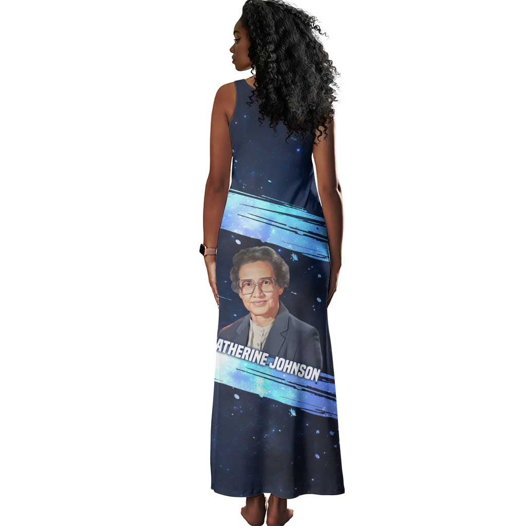 Katherine Johnson Tank Maxi Dress with Galaxy Background, Hidden No More Quote and Rocket Brain Equation - African Pride