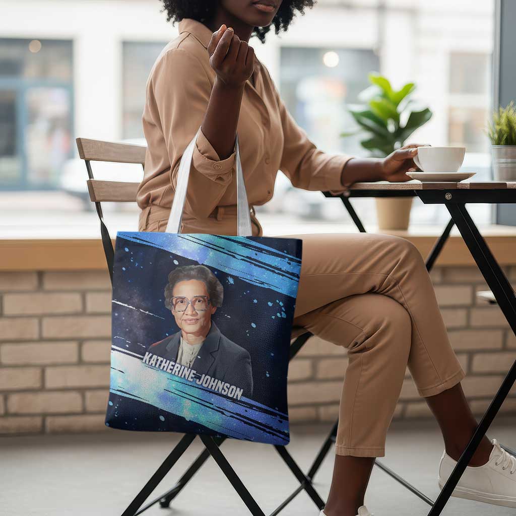 Katherine Johnson Tote Bag with Galaxy Background, Hidden No More Quote and Rocket Brain Equation - African Pride