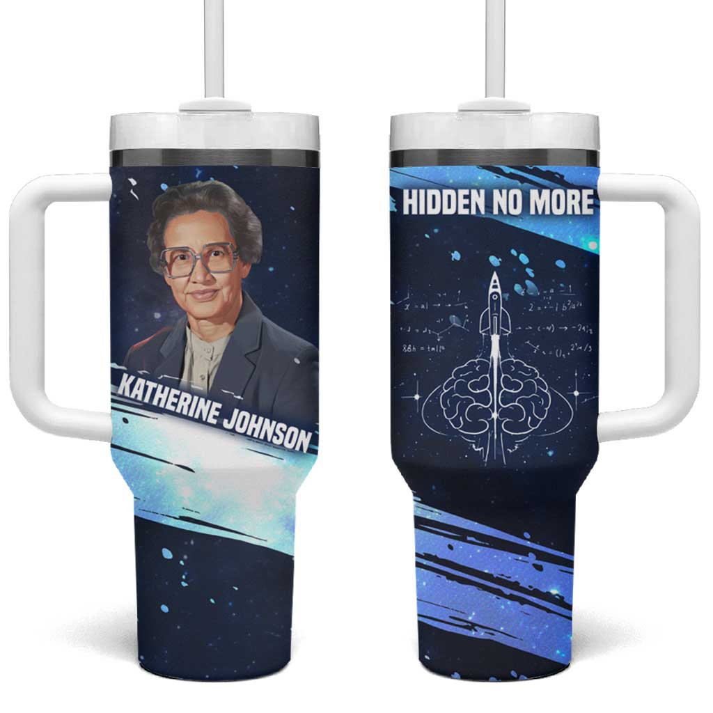 Katherine Johnson Tumbler With Handle with Galaxy Background, Hidden No More Quote and Rocket Brain Equation - African Pride