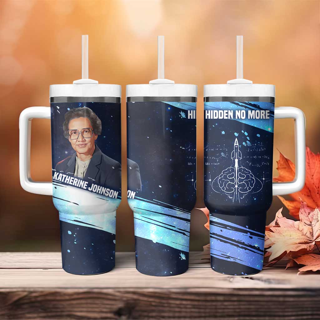 Katherine Johnson Tumbler With Handle with Galaxy Background, Hidden No More Quote and Rocket Brain Equation - African Pride