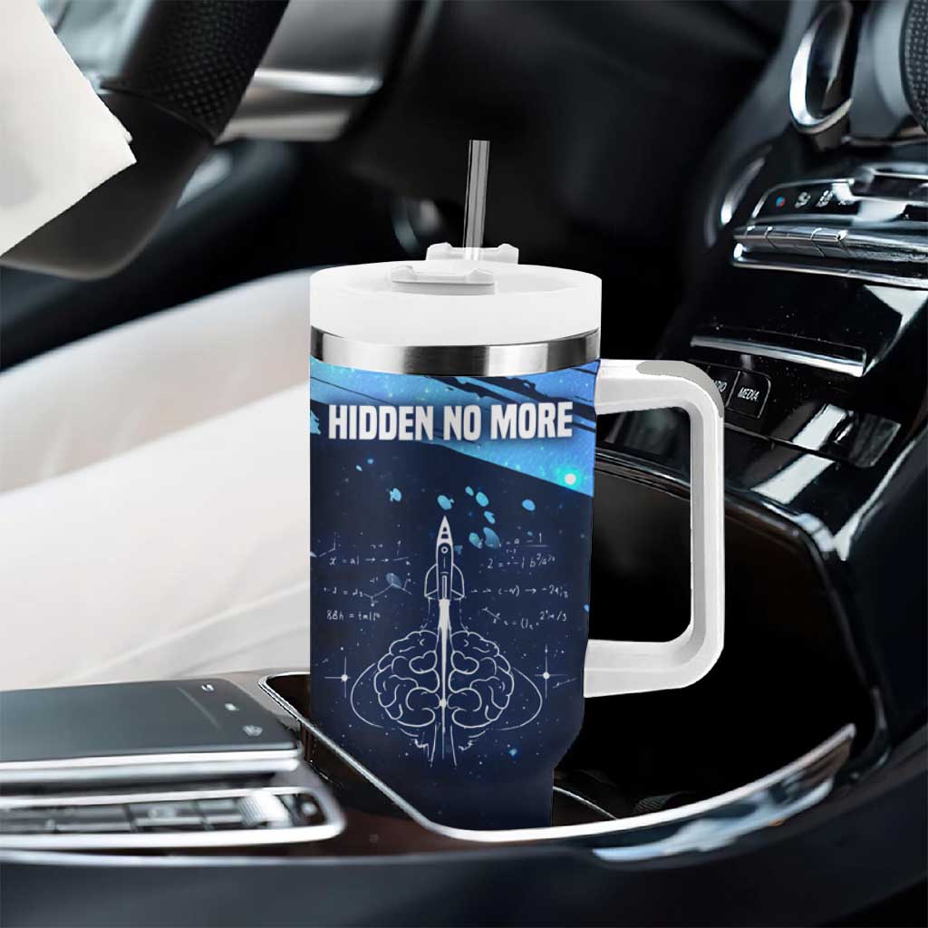 Katherine Johnson Tumbler With Handle with Galaxy Background, Hidden No More Quote and Rocket Brain Equation - African Pride