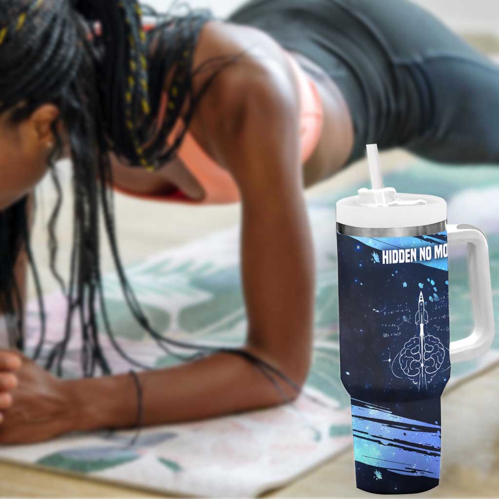Katherine Johnson Tumbler With Handle with Galaxy Background, Hidden No More Quote and Rocket Brain Equation - African Pride