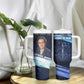 Katherine Johnson Tumbler With Handle with Galaxy Background, Hidden No More Quote and Rocket Brain Equation - African Pride