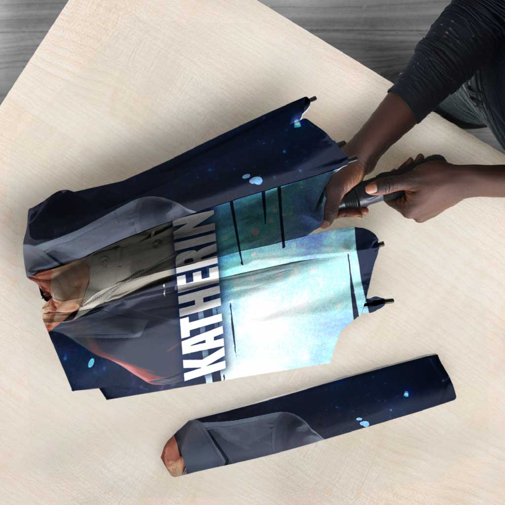 Katherine Johnson Umbrella with Galaxy Background, Hidden No More Quote and Rocket Brain Equation - African Pride