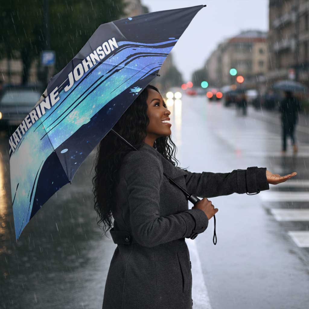 Katherine Johnson Umbrella with Galaxy Background, Hidden No More Quote and Rocket Brain Equation - African Pride