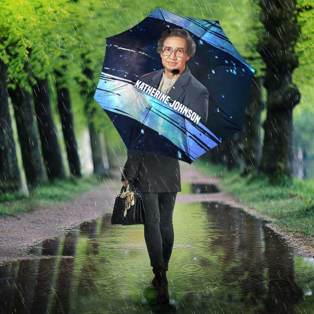 Katherine Johnson Umbrella with Galaxy Background, Hidden No More Quote and Rocket Brain Equation - African Pride