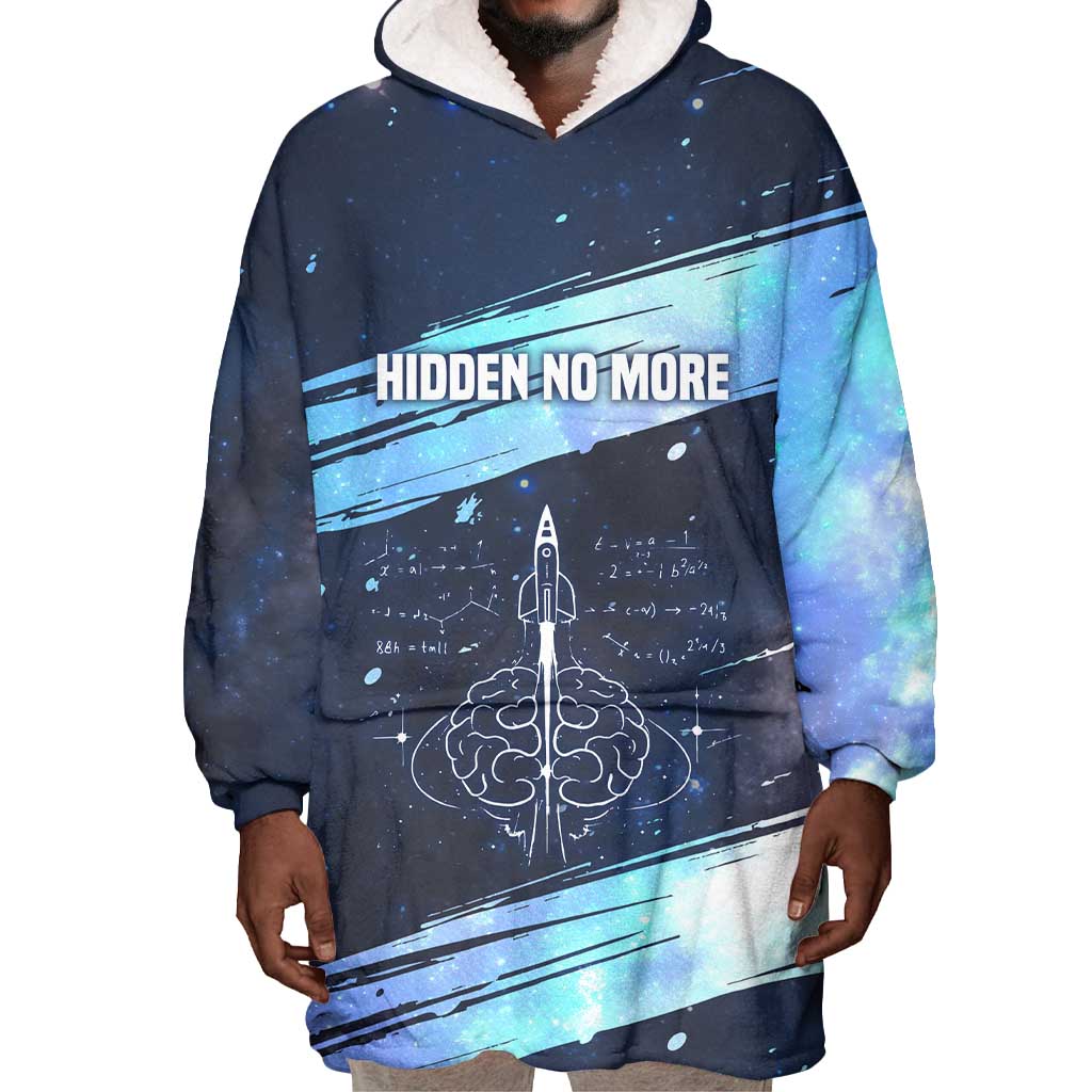 Katherine Johnson Wearable Blanket Hoodie with Galaxy Background, Hidden No More Quote and Rocket Brain Equation - African Pride