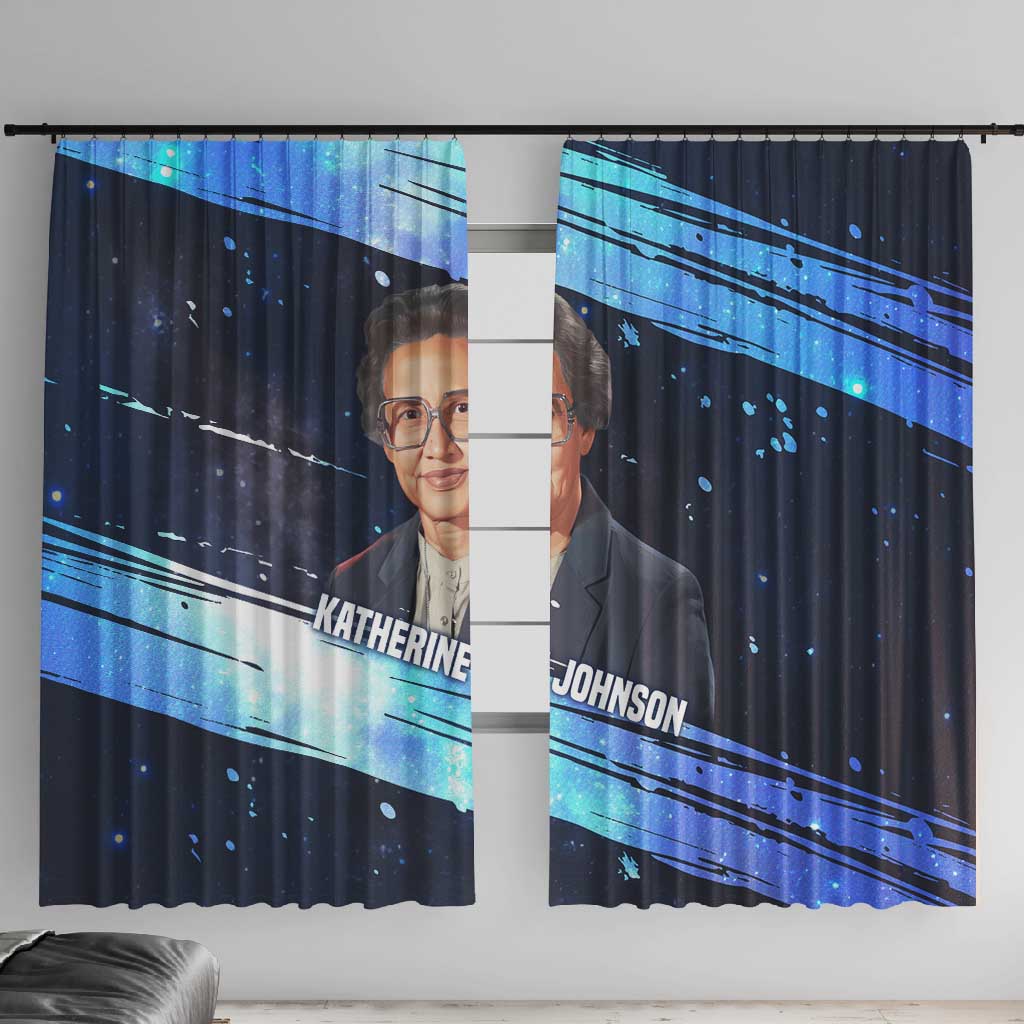 Katherine Johnson Window Curtain with Galaxy Background, Hidden No More Quote and Rocket Brain Equation - African Pride