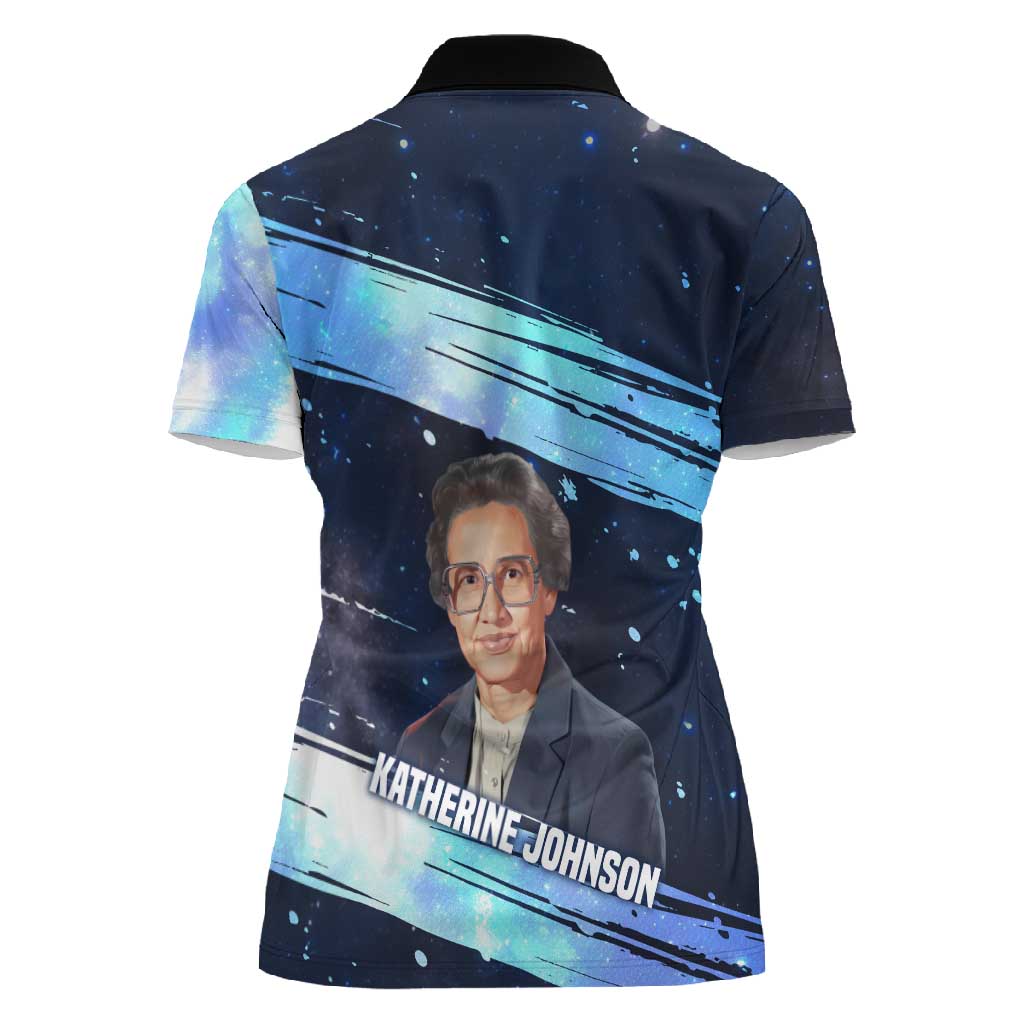 Katherine Johnson Women Polo Shirt with Galaxy Background, Hidden No More Quote and Rocket Brain Equation - African Pride