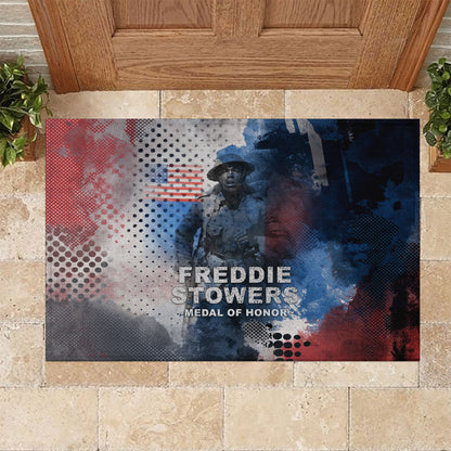 Freddie Stowers Rubber Doormat African American Military Hero - Medal Of Honor 157th Infantry Division